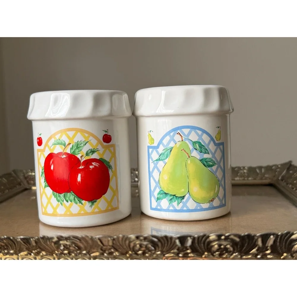 Vintage Himark Ceramic Salt and Pepper Shakers Set Fruit Jar Apple and Pear